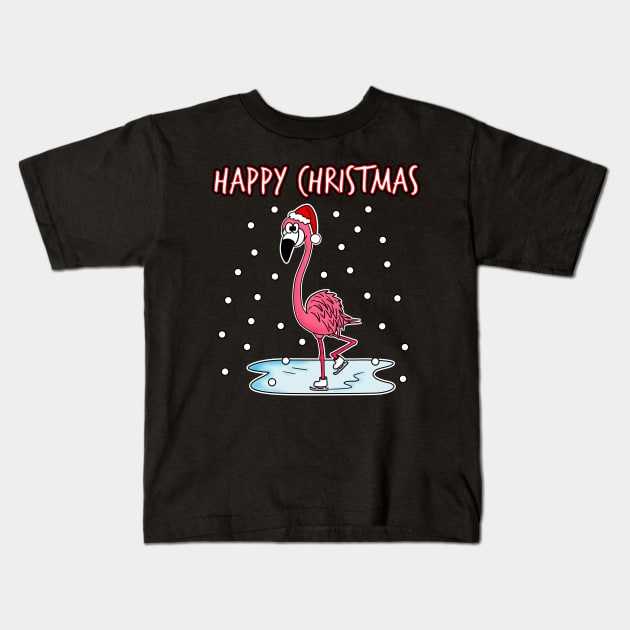 Christmas Flamingo Ice Skating Funny Bird Wildlife Kids T-Shirt by doodlerob